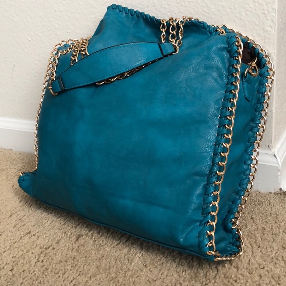 Teal & Gold Strap Tote 👜 - Picture 4 of 7
